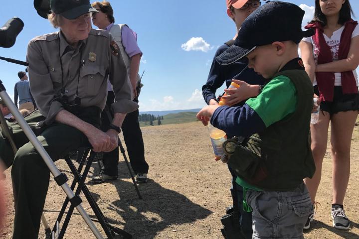 Group of children on family tour in Yellowstone