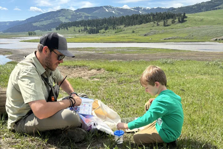 Painting with kids in Lamar Valley during a private Family Tour