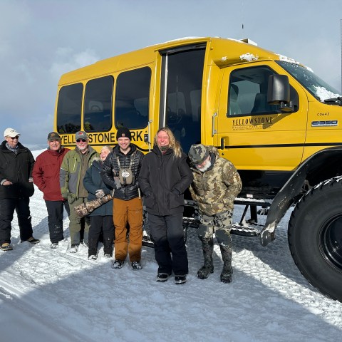 Day five together, It was time to explore Yellowstone in the most unique and exclusive way possible: via a privately-chartered snowcoach. Photo by Evan Watts