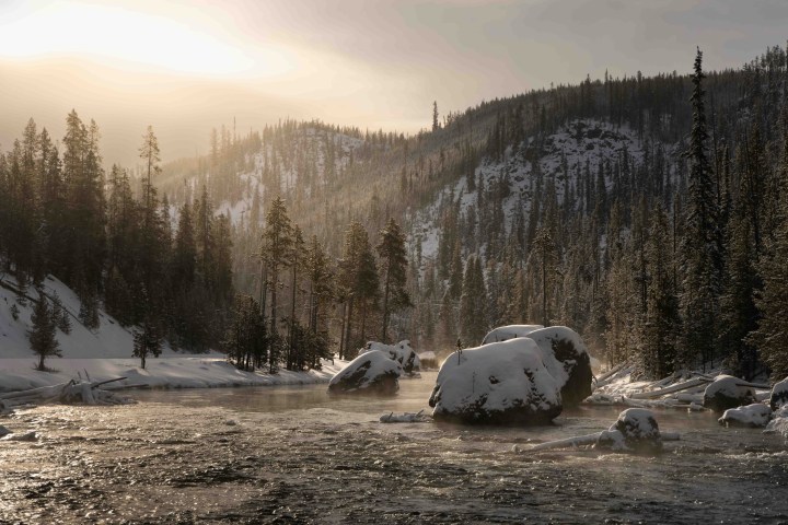 Bizarre and dramatic winter landscapes scenes found in the geyser basins along the Firehole River. Photo by Evan Watts
