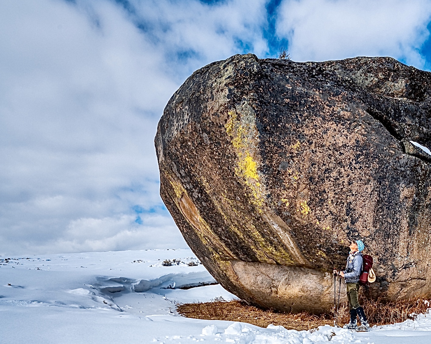 IMG_1075 A giant glacial erratic in Yellowstone's Northern Range dwarfs a curious passerby.