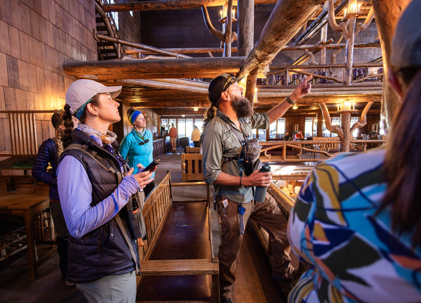 Lead Naturalist Matt D., explains the fascinating story behind the construction and architecture of the "world's largest tree house," the Old Faithful Inn.