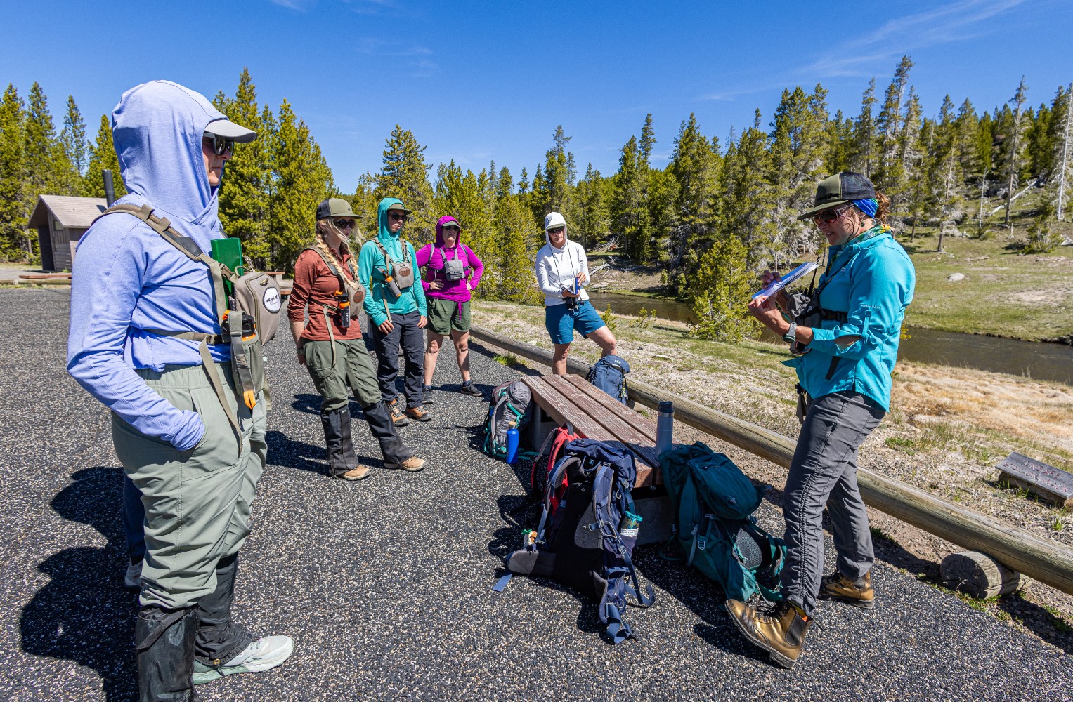 Lead Naturalist Laura L. uses visual aids to teach the volcanic history of Yellowstone.